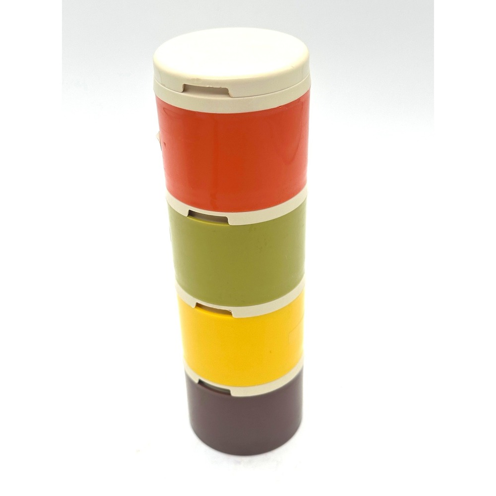 Tupperware Vintage Stacking Spice Shakers 4-Piece Set Earth Tones Plastic 1308